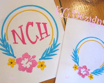Flower Wreath Monogram Frame 01 Machine Embroidery Design - Floral Wreath Embroidery Design, Flower Wreath Embroidery Design - Flower Wreath
