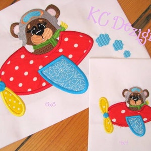 Aviator Bear 02 Machine Applique Embroidery Design - Bear Applique Design - Plane Applique Design - Bear In A Plane Applique - Applique
