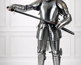 German Gothic Full Body Armor Suit 18 Gauge Steel Medieval Knight Wearable Armor for LARP Reenactment Cosplay