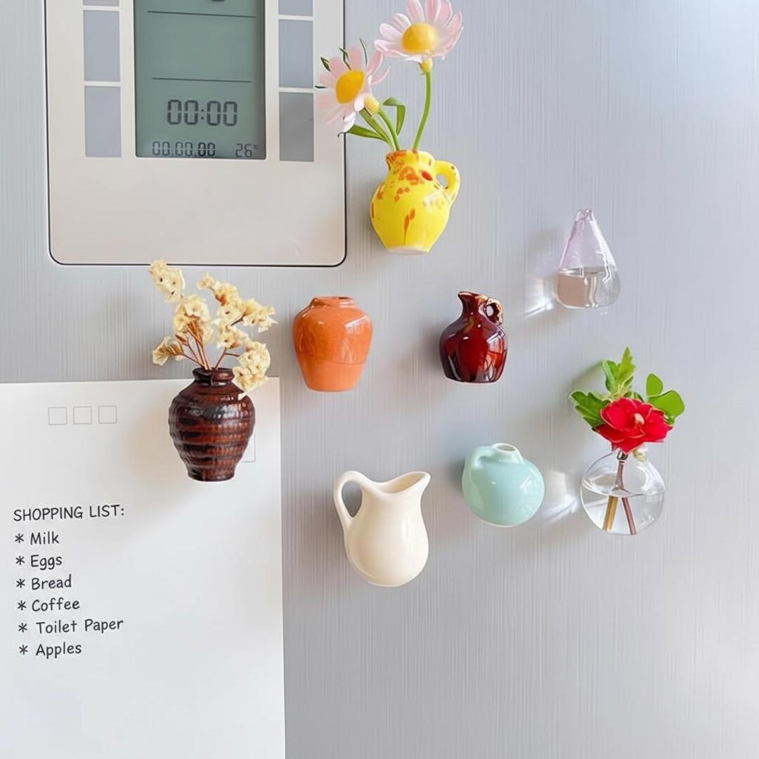 Mini Ceramic Vase Fridge Magnets - Set of 5 Refrigerator Decor - Etsy