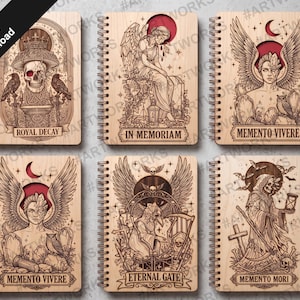 Gothic Angel SVG Bundle, Memento Mori Laser Engraving Files, Skull Notebook Cover