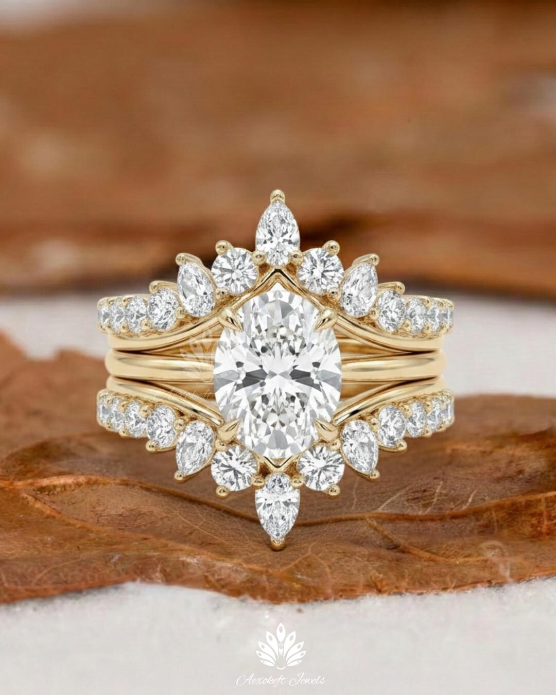 3CT Oval Cut Moissanite Engagement Ring Set | Vintage Gold Wedding Ring ...