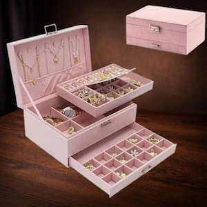 Caja organizadora de joyas con cerradura de llave / Cajas de almacenamiento vintage / Regalos para ella