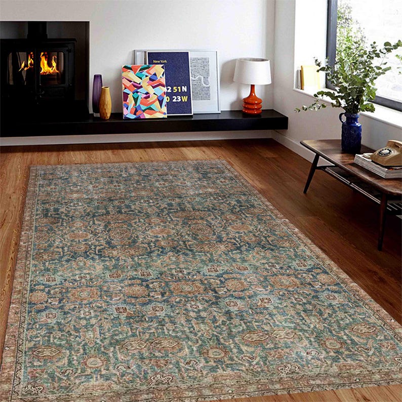 Oriental Sage Green Carpet Vintage Style Floral Allover Pattern ...