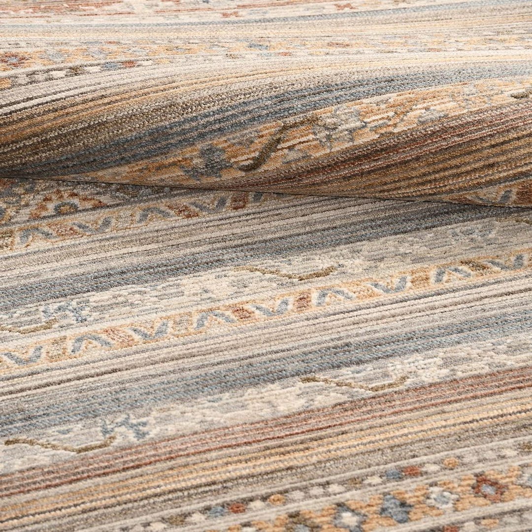 Boho Distressed Area Rug – Neutral Beige Blue Rust Tribal Striped ...