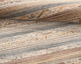 Boho Distressed Area Rug – Neutral Beige Blue Rust Tribal Striped Pattern Carpet, Soft Low Pile Living Room Bedroom Decor