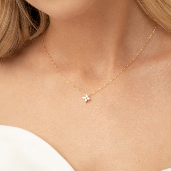 CHLOE // Dainty wedding necklace, silver crystal necklace, bridal necklace, jewelry for brides, sterling silver, minimalist, tiny charm