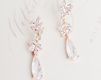 EMILIA // Rose gold wedding earrings, Rose gold wedding earrings, bridal earrings, crystal earrings, wedding earrings for brides