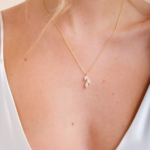 JANEY // Dainty wedding necklace, gold cubic zirconia necklace, bridal necklace, wedding jewellery, jewelry for brides, leaf necklace