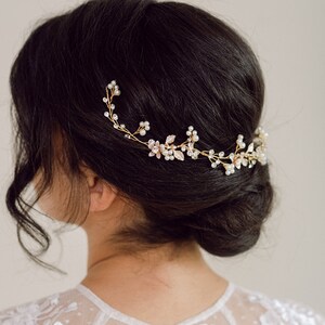 CLO // Gold pearl wedding hair vine, bridal hair vine, wedding hair accessories, floral hair vine, hair vine, boho wedding hair vine