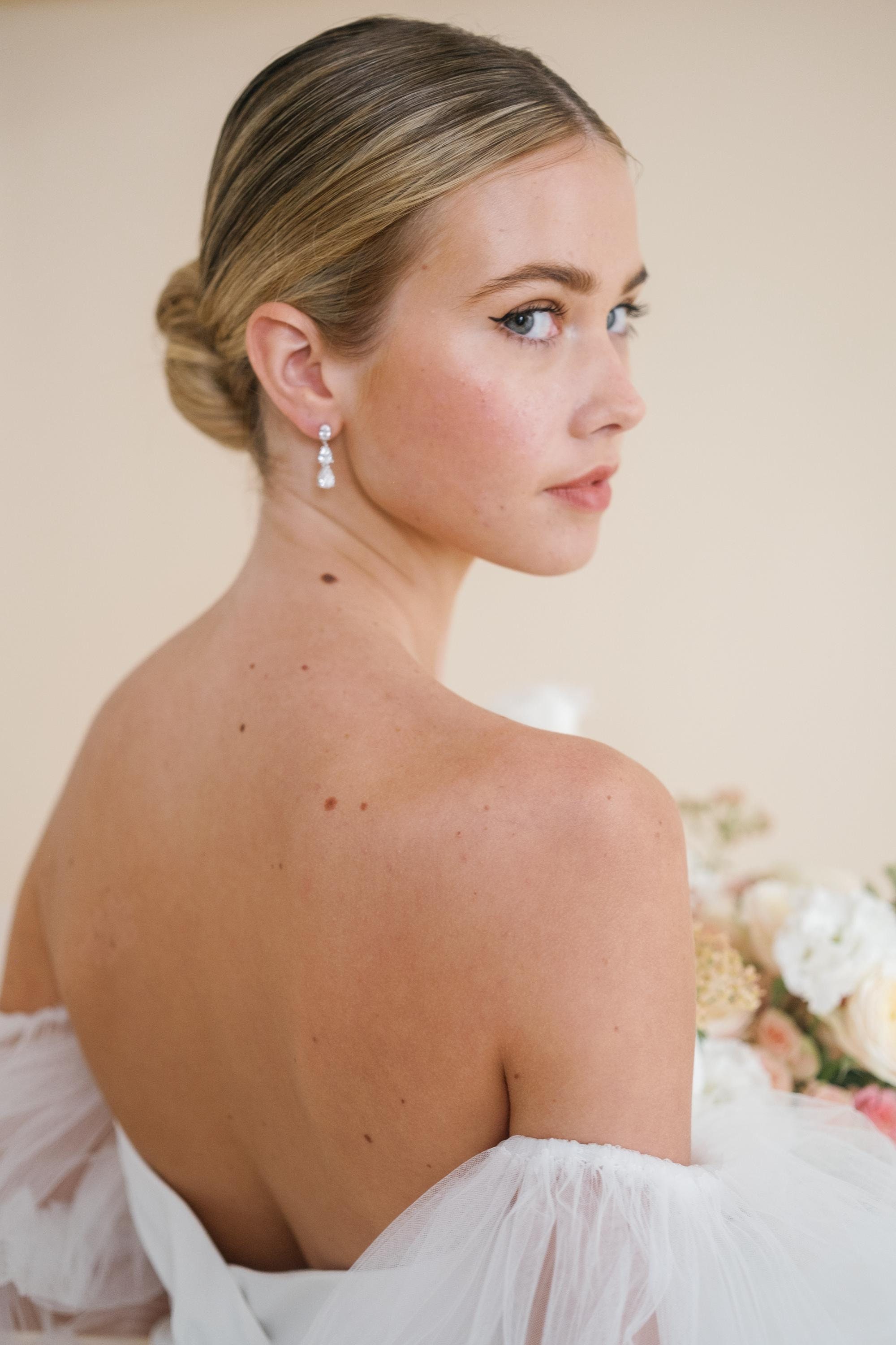 ALBA // Bridal Earrings drop, dainty wedding earrings for brides, teardrop cubic zirconia wedding earrings, Crystal wedding jewellery