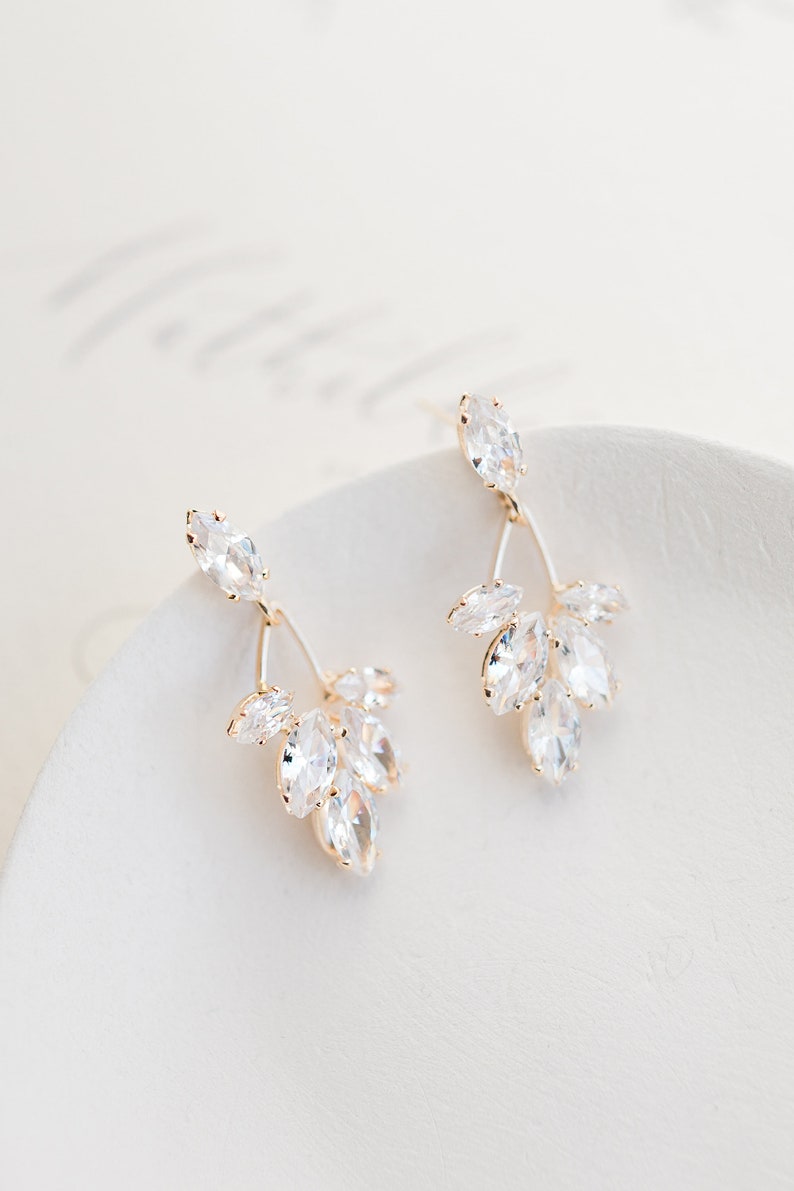 ANNA // Gold Bridal Earrings drop, wedding earrings for brides, gold wedding earrings, Crystal wedding jewellery, gold earrings image 4