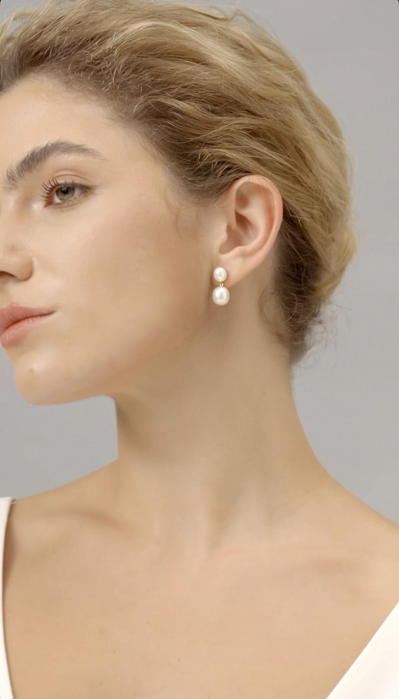 SEVILLA // Double Pearl Drop Earrings 14k Gold Vermeil, bridal earrings, Minimalist Pearl Earrings wedding earrings for brides