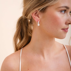 ERYN studs // Gold pearl stud earrings, gold cz wedding earrings, pearl wedding earrings,bridal earrings,wedding earrings for brides image 2