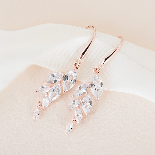 OPHELIA // Rose gold earrings, Bridal Earrings drop, rose gold wedding earrings, wedding earrings for brides, Crystal wedding jewellery