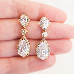 CORINA // Gold crystal wedding earrings, Bridal Earrings drop, wedding earrings, wedding earrings for brides, Crystal wedding jewellery image 2
