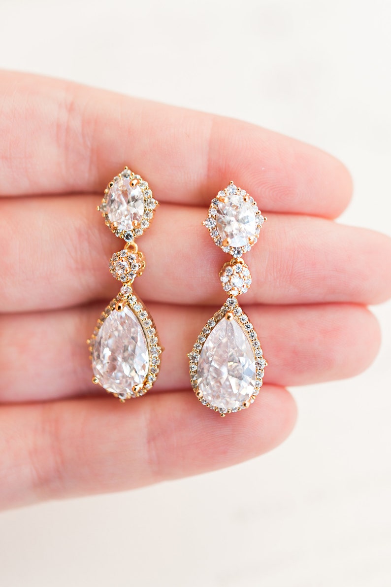 CORINA // Gold crystal wedding earrings, Bridal Earrings drop, wedding earrings, wedding earrings for brides, Crystal wedding jewellery image 2