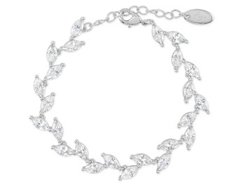 ANNA BRACELET // Silver cubic zirconia leaf bridal bracelet, Crystal wedding bracelet, wedding bracelet