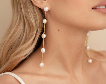 FERN // Bridal pearl drop earrings, gold wedding earrings, pearl wedding earrings, statement bridal earrings, wedding earrings for brides