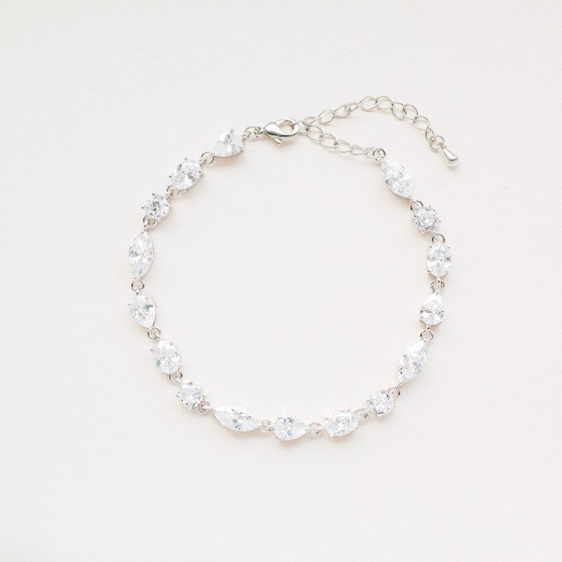 ELLIE // Silver bridal bracelet, Tennis bracelet, Crystal wedding bracelet, wedding bracelet, gemstone bracelet, bridesmaid gift image 1