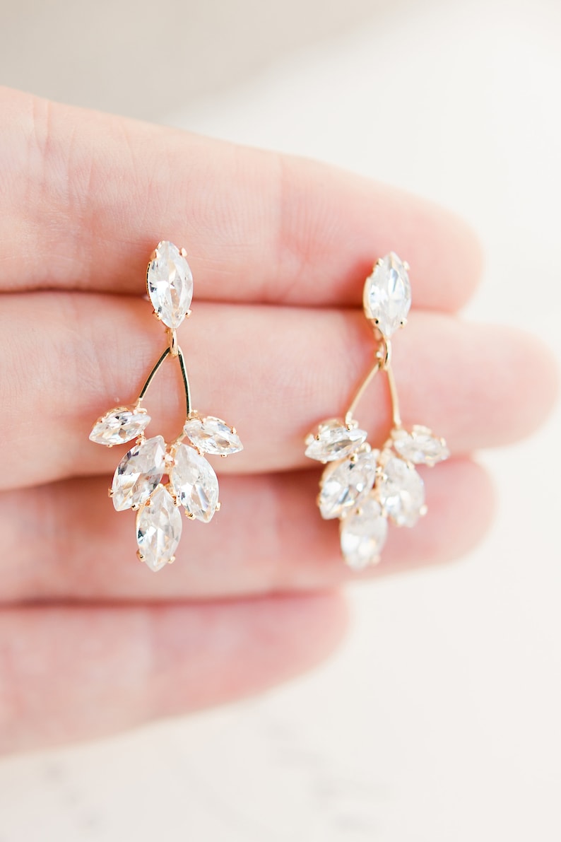 ANNA // Gold Bridal Earrings drop, wedding earrings for brides, gold wedding earrings, Crystal wedding jewellery, gold earrings image 5