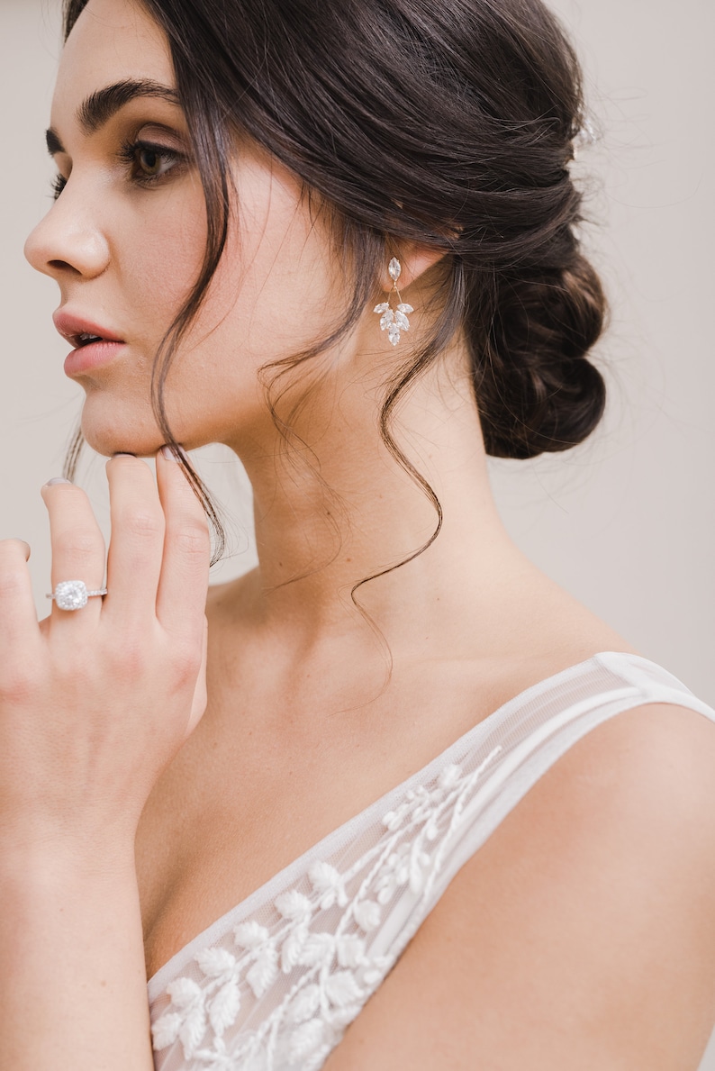 ANNA // Gold Bridal Earrings drop, wedding earrings for brides, gold wedding earrings, Crystal wedding jewellery, gold earrings image 2