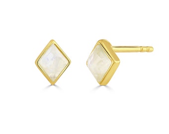 Tiny Moonstone Kite Stud Earrings in Gold // Gemstone Earrings, Tiny Earrings, Birthstone Jewellery, Gift For Her, Minimalist earrings