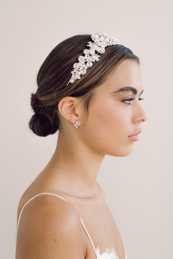 Pearls Wedding Hair Vine Crystal Bridal Accessories Diamante Headpiece 1 Piece
