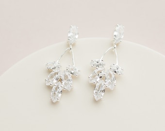 ANNA // Silver Bridal Earrings drop, wedding earrings for brides, minimalist wedding earrings, Crystal wedding jewellery, boho earrings