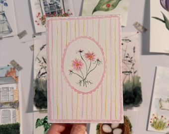 Handmade Watercolour Cosmos Card | October Birth Flower | Cottagecore Floral | Blank Inside | Birthday Gift