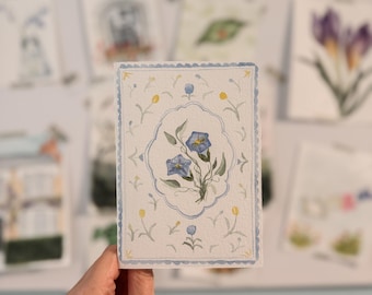 Handmade Watercolour Morning Glory Card | September Birth Flower | Cottagecore Floral | Blank Inside | Birthday Gift