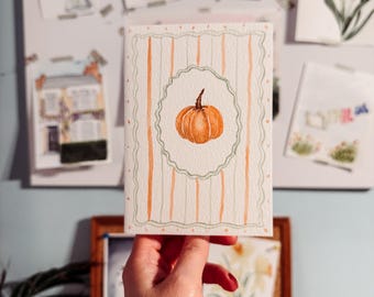 Handmade Watercolour Pumpkin Card | Hand-Painted Orange Pumpkin | Cottagecore Autumn | Blank Inside | Halloween, Autumn