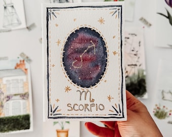 Handmade Watercolour Scorpio Card | Hand-Painted Star Sign | Scorpio Constellation | Gold Galaxy | Blank Inside | Birthday Gift