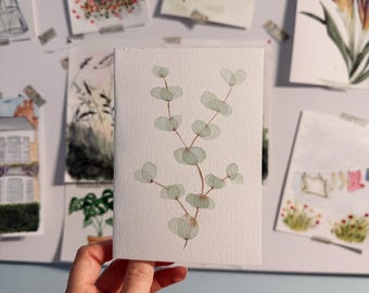 Handmade Watercolour Eucalyptus Card | Hand-Painted Botanical Branch | Blank Inside | Any Occasion, Thinking of You