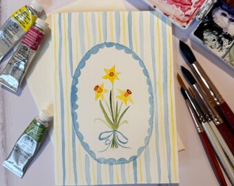 Handmade Watercolour Daffodil Card | Hand-Painted Bouquet | Mother's Day, Easter, Spring | Blank Inside | Any Occasion