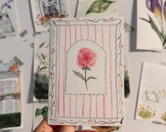Hand-Painted Rose Card | June Birth Flower | Cottagecore Floral | Blank Inside | Birthday Gift
