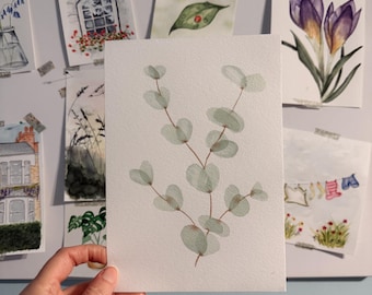 Original Watercolour Painting | Eucalyptus Branch Art | Botanical Wall Art | A5 | Home Decor