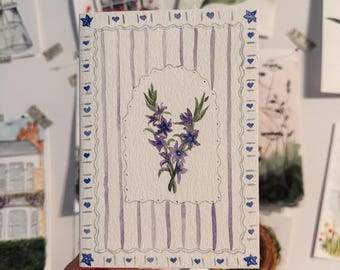 Handmade Watercolour Gladiolus Card | August Birth Flower | Cottagecore Floral | Blank Inside | Birthday Gift
