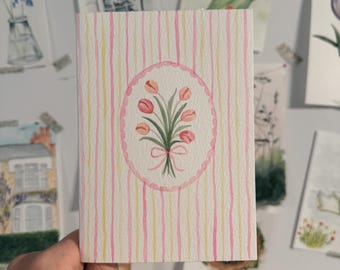 Handmade Watercolour Tulip Card | Hand-Painted Bouquet | Mother's Day, Easter, Spring | Blank Inside | Any Occasion