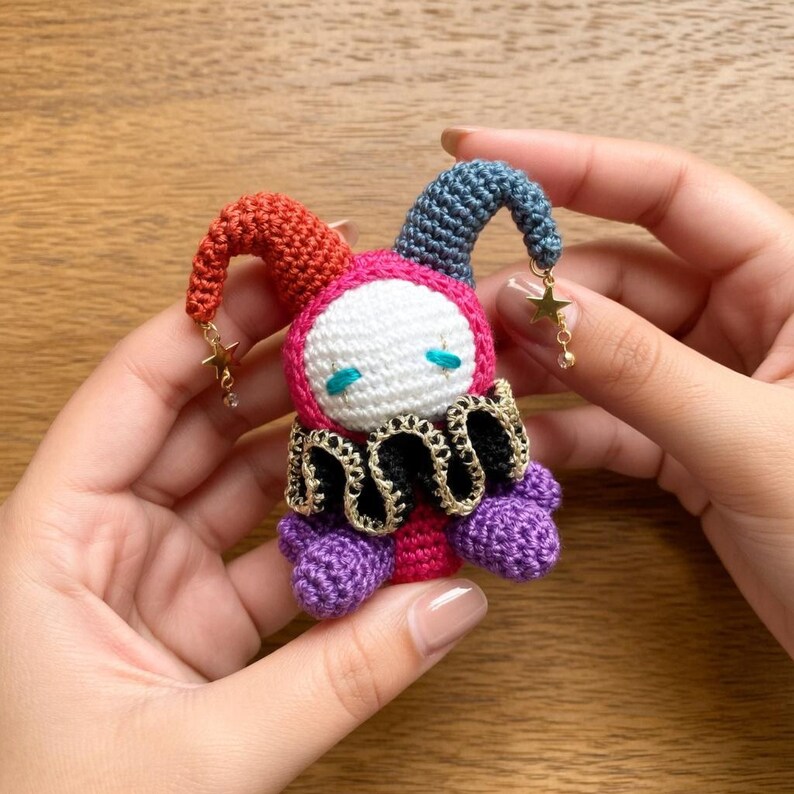 Jester Key Chain Crochet Whimsical Jester Keychain, Crochet Clown Bag Charm, Kawaii ...
