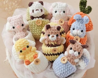 Mini häkeln Tiere, Amigurumi Baby Tiere im Ei, niedliches handgemachtes Plüsch, Kawaii Geschenk, Osterkorb Artikel, Kinderzimmer Dekor