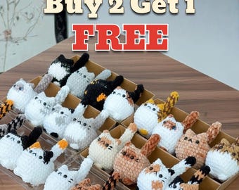 Entzückende gehäkelte Katze Schlüsselanhänger - Mini Amigurumi Kitty Taschenanhänger - Handgemachte kleine Katze - Kawaii Geschenk für Katzenliebhaber - Kaufen Sie 2 für 1 Gratis