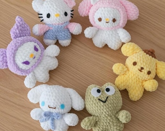 Gehäkelte Sanrio Amigurumi Plüschtier - Hello Kitty, My Melody, Kuromi, Cinnamoroll, Pompompurin, Keroppi - Chunky Chenille Yarn Kawaii Plüschtier