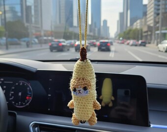 Gehäkelte Bananenkatze Auto Charm, lustiges Meme Plüsch, Autozubehör