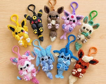 Handgemachter Evoli Amigurumi Schlüsselanhänger, gehäkeltes Evoli, Kawaii Pokemon Taschenanhänger, Geschenk für Pokemon Fans
