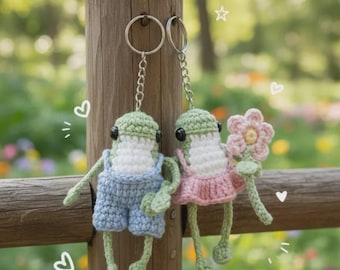 Gehäkelte Frosch Paar Schlüsselanhänger, handgemachte Amigurumi Anhänger