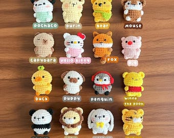 Handmade Crochet Animal Plushie Keychain, Chenille Yarn Stuffed Toy
