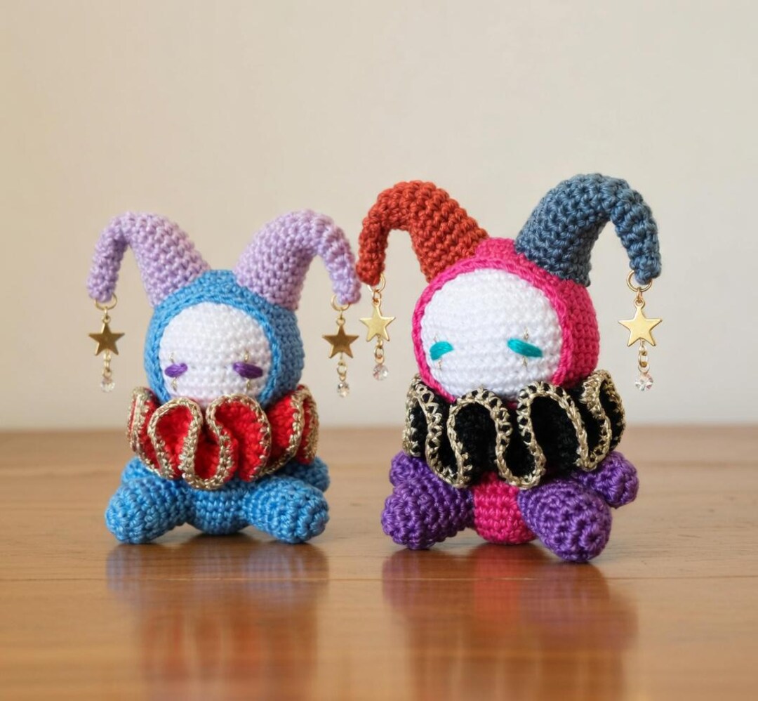 Jester Key Chain Crochet Whimsical Jester Keychain, Crochet Clown Bag Charm, Kawaii ...