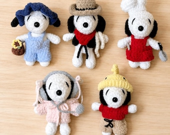 Handmade Snoopy häkeln mit Outfits, süße Snoopy Amigurumi Puppe, Snoopy Stofftier Plüsch, Snoopy Geschenk für Peanuts Fan