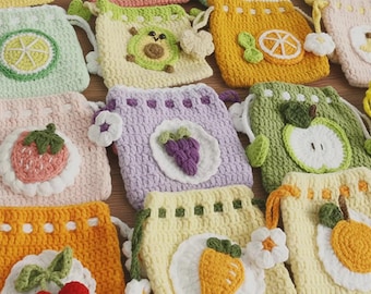 Gehäkelter Obst Kordelzug Beutel, Handgefertigte Baumwolle Geldbörse, Kawaii AirPods Beutel